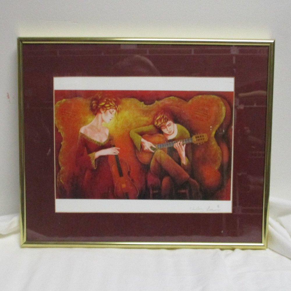 Guitar Serenade by Charles Lee Seriolithograph Matted & Framed COA 19"